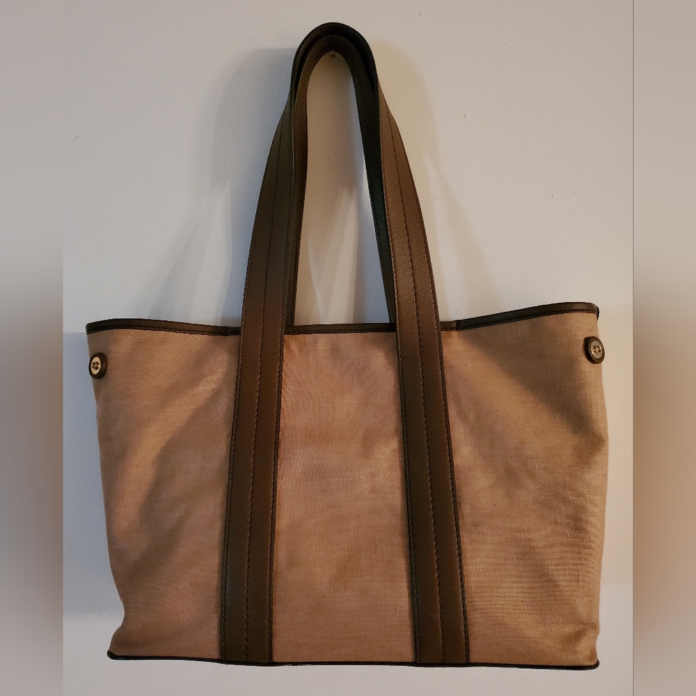 MaxMara Italy Canvas Brown Leather Trim Tote bag